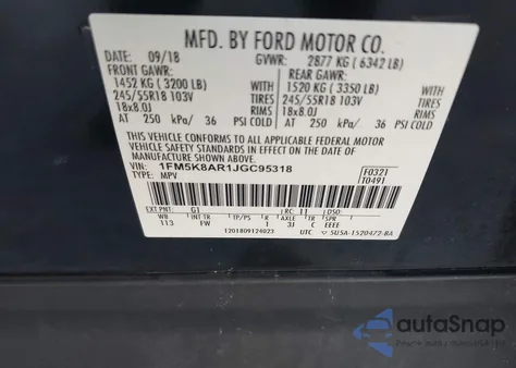 2018 Ford Explorer z USA, uszkodzony, nr VIN 1FM5K8AR1JGC95318